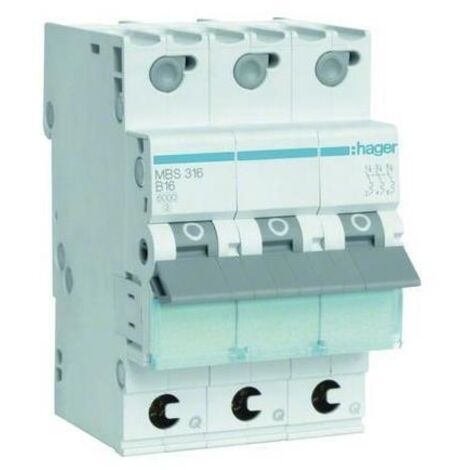 Hager LS-Schalter 3polig 6kA B-16A 3M QC MBS316