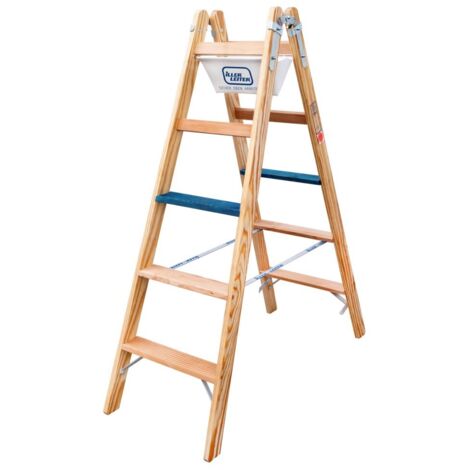 Iller Holz Stufenstehleiter ERGO Plus inkl. Werkzeugtasche und Eimerhaken 2x4 Stufen 2,52m AH