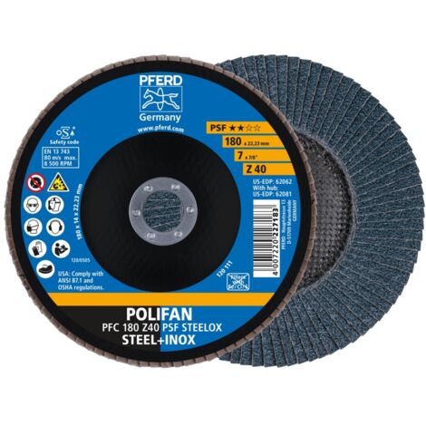 PFERD POLIFAN Fächerscheibe PFC 180x22,23 mm konisch Z40 Uni.-Linie PSF STEELOX Stahl/Edelstahl