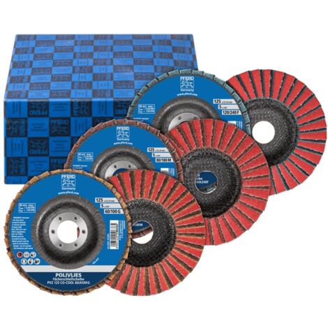 PFERD TOOLS POLIVLIES-Fächerscheiben Set PVZ 3-tlg. Keramik Ø 125 mm Boh. Ø 22,23 mm CO-COOL60/G,80/M,120/F (1/5)