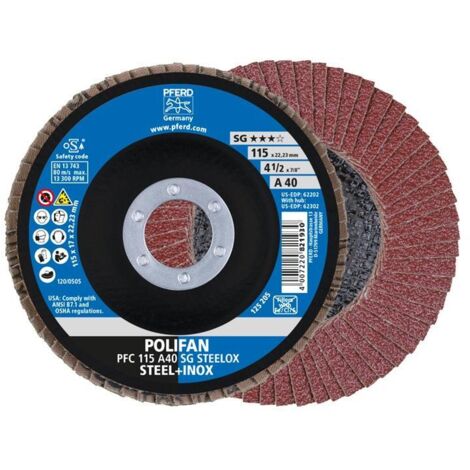 Fächerscheibe POLIFAN A PSF STEELOX D.115mm K.A-40 kon.Stahl/Holz NK PFERD