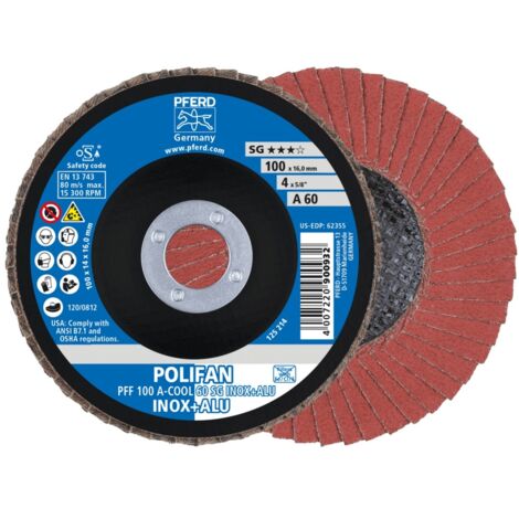 PFERD POLIFAN Fächerscheibe PFF 100x16 mm flach A-COOL 60 SG INOX+ALU Edelstahl/Alu (1/5)
