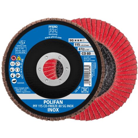 PFERD POLIFAN Fächerscheibe PFF 115x22,23 mm flach CO-FREEZE 80 Leistungslinie SG INOX Edelstahl (1/5)