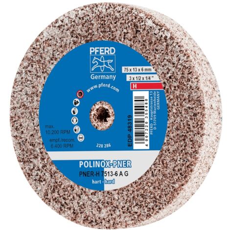 PFERD POLINOX verpresstes Vlies-Rad PNER Ø 75x13 mm Bohrung-Ø 6 mm Hart A Grob für Finish (1/5)