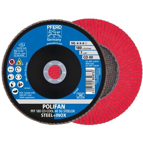 PFERD POLIFAN Fächerscheibe PFF 180x22,23 mm flach CO-COOL 40 SG STEELOX Stahl/Edelstahl (1/5)