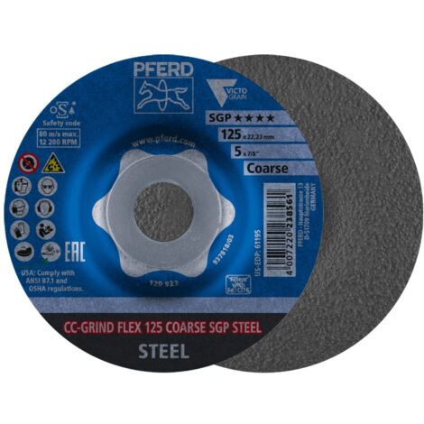 PFERD CC-GRIND FLEX Schleifscheibe 125x22,23 mm COARSE Speziallinie SGP STEEL für Stahl (1/5)
