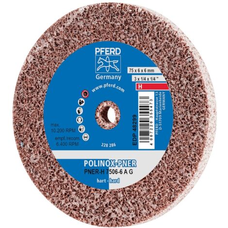 PFERD POLINOX verpresstes Vlies-Rad PNER Ø 75X6 mm Bohrung-Ø 6 mm Hart A Grob für Finish (1/5)