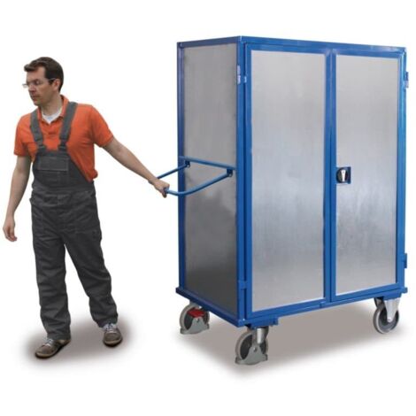 VARIOfit Etagenwagen fest verschweißt 1.245 x 785 mm Stahlblechwände 4 Etagenböden Doppelflügeltür mit Drehgriff-Verschluss (1/4)