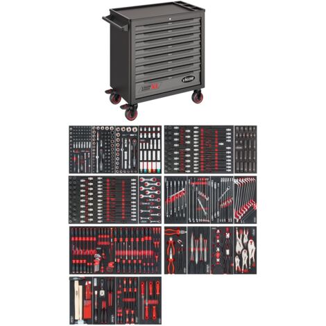 VIGOR Werkstattwagen Series XL, Kunststoff-Arbeitsplatte, mit Sortiment, Anzahl Werkzeuge: 499