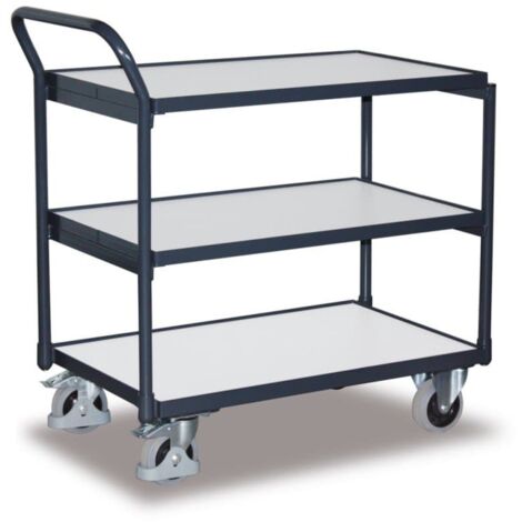 VARIOfit ESD Tischwagen mit gebogenem Schiebegriff und 3 Ladeflächen 985x590mm (1/2)