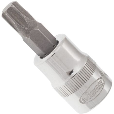 VIGOR Innenvierkant Antrieb 10 = 3/8 Zoll TX Schraubendreher-Einsatz Innen TX Profil V2297N ∙ Vierkant hohl 10 mm (3/8 Zoll) ∙ Innen TX Profil ∙ T 45 ∙ Gesamtlänge: 49 mm (1/4)
