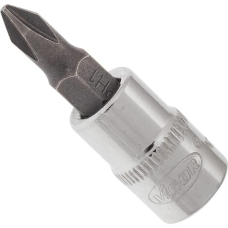 VIGOR Innenvierkant Antrieb 6,3 = 1/4 Zoll Schraubendreher-Einsatz Kreuzschlitz-Profil (PH) V2436N ∙ Vierkant hohl 6,3 mm (1/4 Zoll) ∙ Kreuzschlitz Profil PH ∙ PH 1 ∙ Gesamtlänge: 38 mm (1/3)