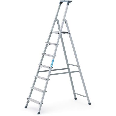 ZARGES Stufenstehleiter Alu 7Stufen 1seitig Plattform-H1470mm 5.7kg eloxHolme (1/5)