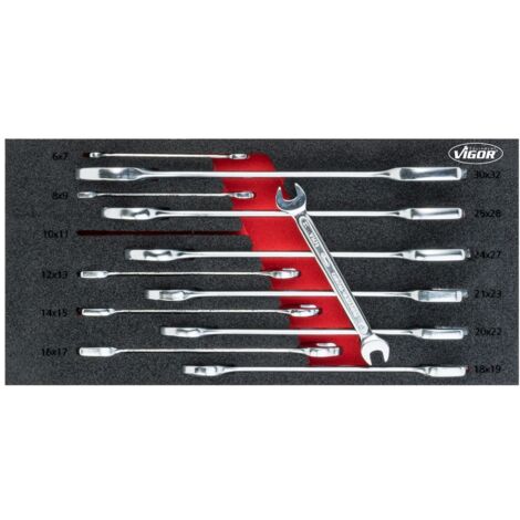 VIGOR Doppel-Maulschlüssel Satz V6721 Außen-Sechskant Profil 6 x 7 – 30 x 32 mm 12 teilig (1/4)
