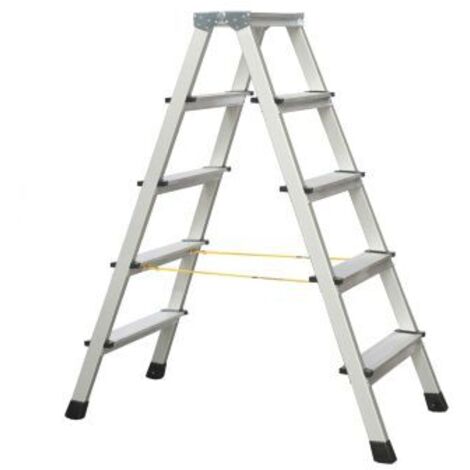 Stufenstehleiter 2x5 Stufen Alu.elox.Gesamt-H.1360mm Stufen genietet ZARGES (1/5)