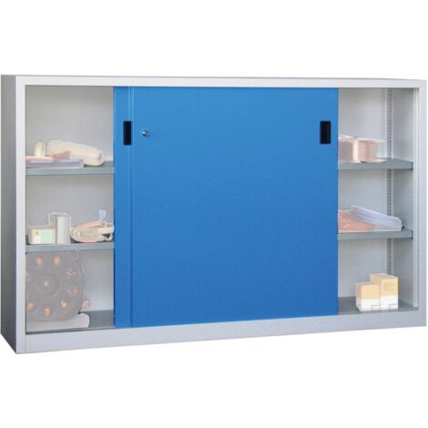 Pavoy Schiebetürenschrank, 1200x2000x400 mm, 4 Böden verzinkt, RAL 7035/5012 (1/5)