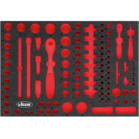 VIGOR 3/3+ Weichschaum-Einlage 6,3 =1/4" 12,5 =1/2" Steckschlüssel-Satz, leer V4514 (1/2)