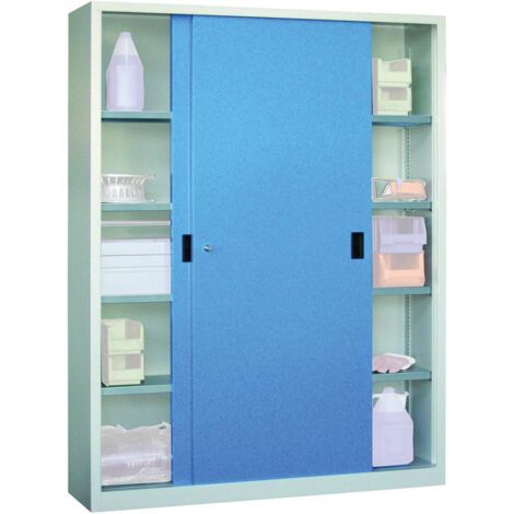 Pavoy Schiebetürenschrank, 1950x1500x500 mm, 8 Böden verzinkt, RAL 7035/5012 (1/5)