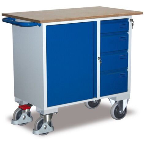 VARIOfit Werkstattwagen mit Schiebegriff, Schrank, 4 Schubladen und großer Ladefläche 1000x600mm (1/2)