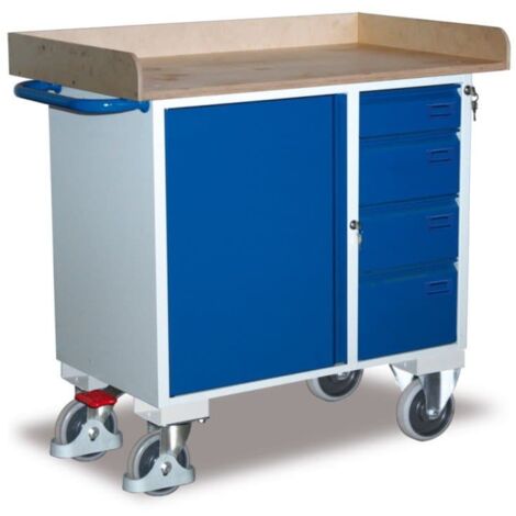 VARIOfit Werkstattwagen mit Schiebegriff, Schrank, 4 Schubladen und Ladefläche mit Rand 1000x600mm (1/2)
