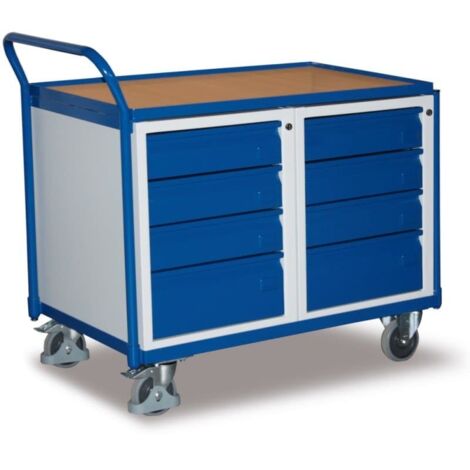 VARIOfit Werkstattwagen mit gebogenen Schiebegriff, 8 Schubladen und 1 Ladefläche 985x590mm (1/2)