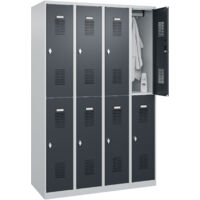 C+P Doppelstöckiger Spind Basis PLUS, 8 Fächer, 1850x1200x500mm, 7035/7016