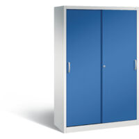 C+P Werkzeugschrank mit Schiebetüren, innen 4 Böden, H1950xB1200xT500mm Front Enzianblau Korpus Lichtgrau