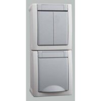 HEITRONIC 455957 VIKO FEUCHTRAUM-SCHALTERPROGRAMM SCHALTER/STECKDOSEN KOMBINATION PACIFIC GRAU 90591082-DE, 230 V