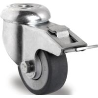 Lenkrolle mit Totalfeststeller Rad-Ø 100 mm Tragfähigkeit 100 kg mit Rückenloch 11 mm Kugellager Gummi grau