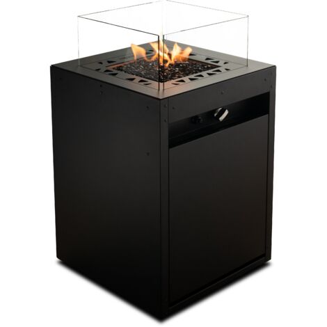 Planika Square - Cheminée de jardin décorative - Cheminée à gaz d'extérieur et table de jardin en une seule pièce - Compartiment intérieur pour le réservoir de gaz - Résistant aux intempéries - GPL - (1/3)