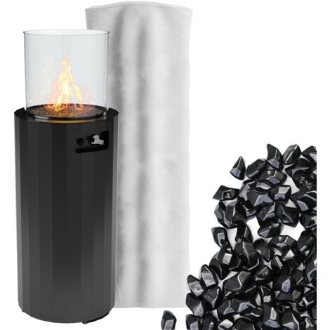 Planika Bino - calefactor de terraza, columna de fuego, chimenea de gas propano o GLP, altura 102 cm, 8 kW, color negro intenso (Jet Black) + funda protectora