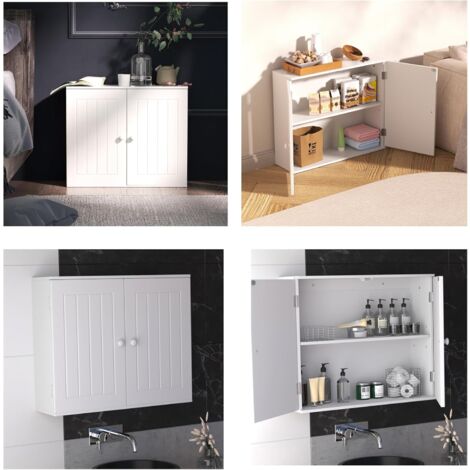 Bealife Hängender Badezimmerschrank Dunkelbraun - Mit 2 Türen & Verstellbaren Regalen