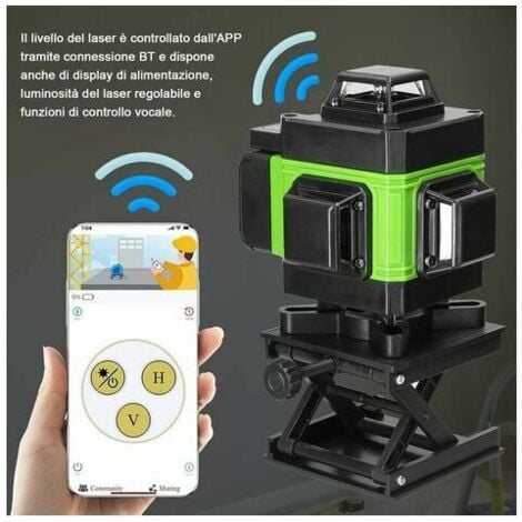 Niveau laser, 4D 16 lignes horizontales et verticales, avec 2 piles rechargeables et une rallonge de 1,2 m en alliage, réglable sur 3 hauteurs, pour trépied - Vert Vert: