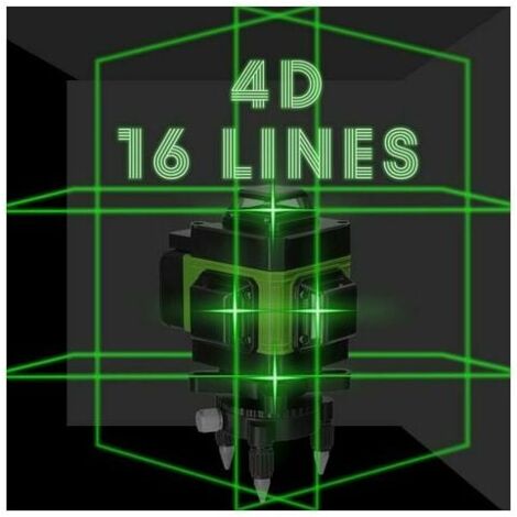 Niveau laser, 4D 16 lignes horizontales et verticales, avec 2 piles rechargeables et une rallonge de 1,2 m en alliage, réglable sur 3 hauteurs, pour trépied - Vert Vert: