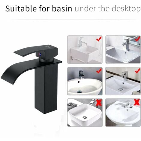Mitigeur Cascade Noir Moderne pour Lavabo - Robinet de Salle de Bain Auralum - Convient pour les Lavabos encastrés