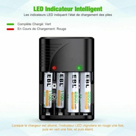 Chargeur de Piles Universel pour AA/AAA/9V, Chargeur Rapide 6802 pour Piles Rechargeables NI-MH AA/AAA ou 9V, avec Indicateur LED, Tension Mondiale.