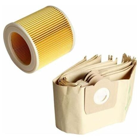 Lot de 5 sacs à poussière et de filtres à cartouche pour aspirateur WD3 Premium, 3.300 M, 3.200, WD3.500 P, 6.959-130.