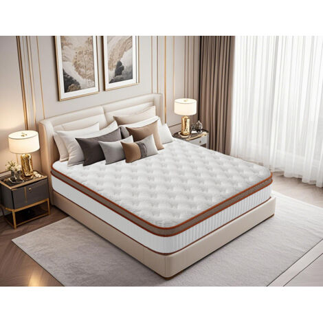 Matelas 140X200 cm, épaisseur 26 cm, matelas en mousse à mémoire de forme et ressorts ensachés, design nid d'abeille respirant, dissipation de la chaleur, design ergonomique