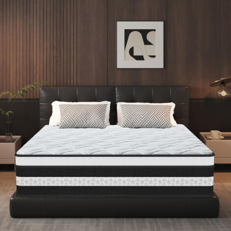 Matelas 160x200 cm, épaisseur 26 cm, avec une structure mixte de ressorts ensachés indépendants et de mousse à mémoire de forme, moyennement souple et dure, et propice au sommeil