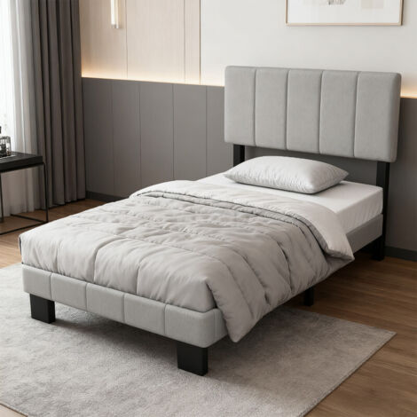 Lit 90×200 cm,Rembourré avec Sommier à Lattes et Tête Capitonnée, Cloud velvet material, skin-friendly and hypoallergenic, gris