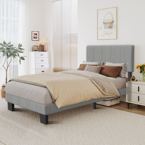 Lit 90×200 cm,Rembourré avec Sommier à Lattes et Tête Capitonnée,Cadre de Lit Capitonnée,Facile à Assembler et Stable , skin-friendly and hypoallergenic, Gris