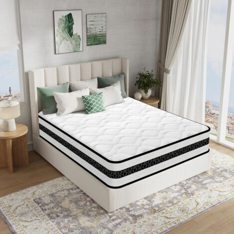 Matelas 140x190 cm Épaisseur 28cm - Hybrid : Mousse à Mémoire de Forme + Ressorts Ensachés Indépendant - Multicouches Extra Confort 7 Zones - Respirant - Hypoallergénique - H3 Mi-ferme, Oeko-tex