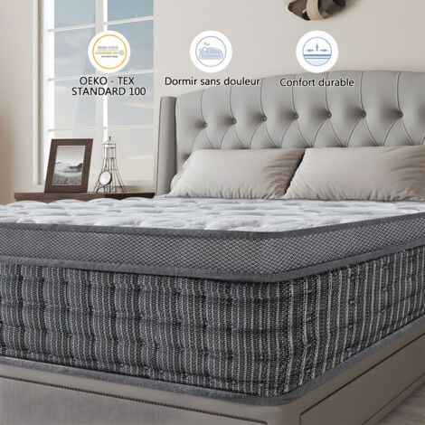 Matelas 160x200 cm, épaisseur 26 cm, matelas à ressorts avec mousse à mémoire de forme, respirant et hypoallergénique pour un sommeil confortable