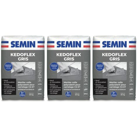 Mortier Colle Polyvalent pour Carrelage Kedoflex Gris Semin, Intérieur/Extérieur, sac de 25 kg, Lot de 3