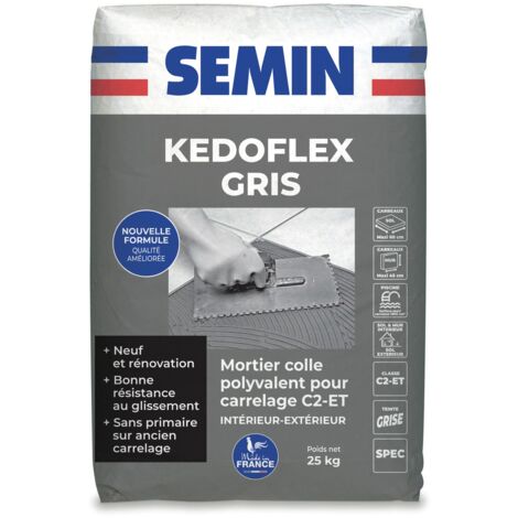 Mortier Colle Polyvalent pour Carrelage Kedoflex Gris Semin, Intérieur/Extérieur, sac de 25 kg