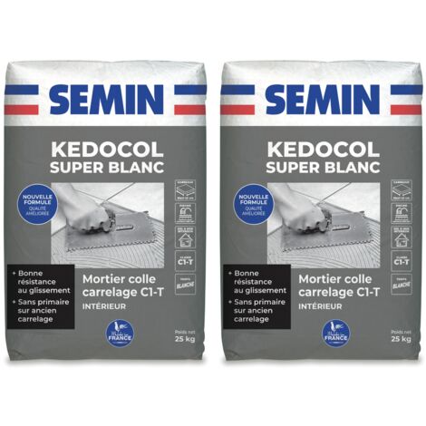 Mortier Colle pour Carrelage Kedocol Super Blanc Semin, Poudre, Intérieur, sac de 25 kg, Lot de 2