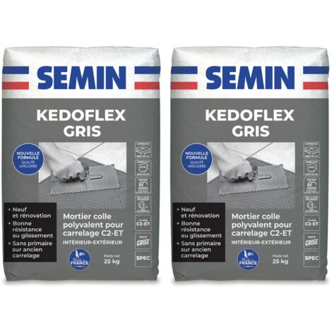 Mortier Colle Polyvalent pour Carrelage Kedoflex Gris Semin, Intérieur/Extérieur, sac de 25 kg, Lot de 2