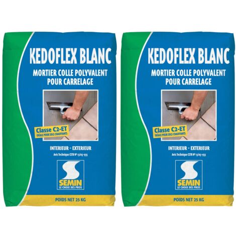 Mortier Colle Polyvalent pour Carrelage Kedoflex Blanc Semin, Intérieur/Extérieur, sac de 25 kg, lot de 2