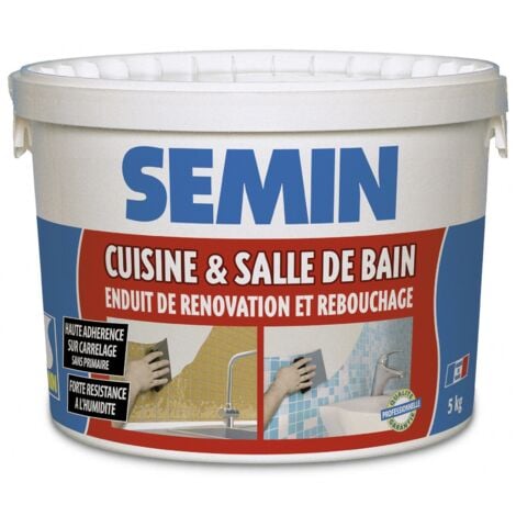 Enduit de rebouchage et rénovation spécial cuisine et salle de bain Semin - adapté aux pièces humides - seau de 5 kg