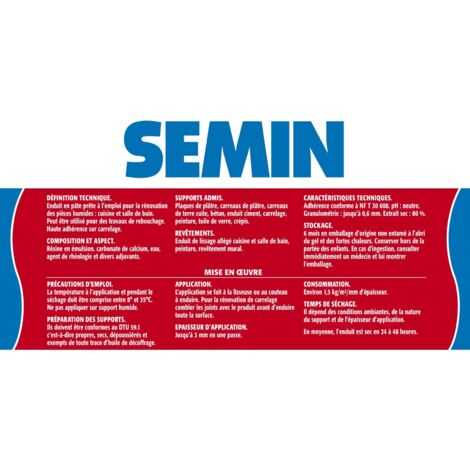 Enduit de rebouchage et rénovation spécial cuisine et salle de bain Semin - adapté aux pièces humides - seau de 5 kg